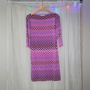 Donna Morgan Dress Womens Size 6 Purple Pink 3/4 Sleeve Sheath Shift Square